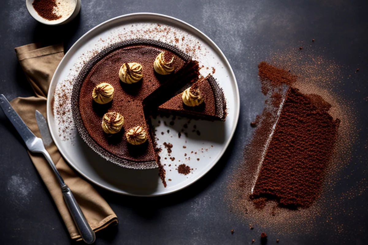 Tiramisu italienisches Dessert reichlich verziert Kakaopulver