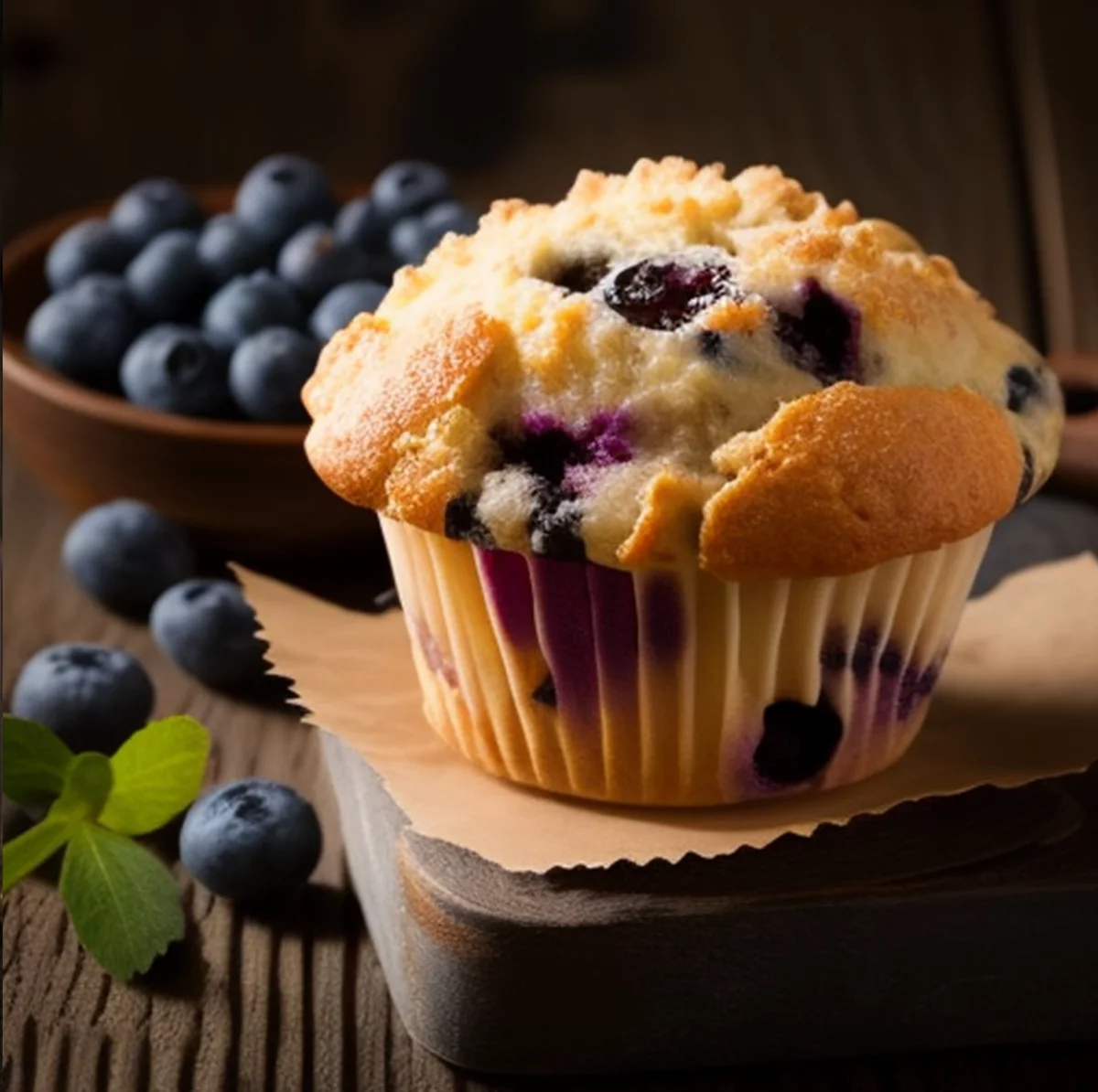Blaubeermuffins kleiner Ruehrkuchen mit Heidelbeeren unwiderstehlich im Aussehen köstlich im Geschmack