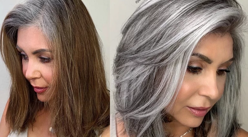 Dunkle Haare grauer Ansatz Haarfarben Trends Grau