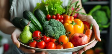 ein Teller mit frischem Obst und Gemüse