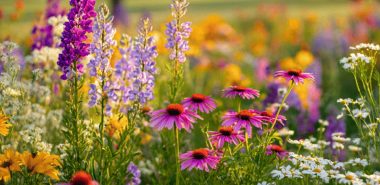 bunt blühende Herbstblumen - Zinnien und Margeriten 