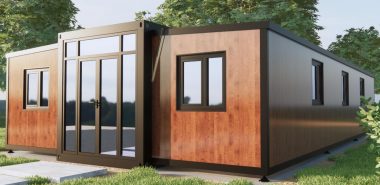 modernes Mini Haus mit vielen Fenstern