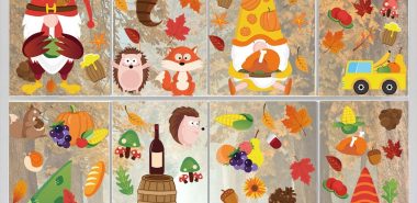 Fensteraufkleber in warmen Farben und mit typischen Herbstmotiven 